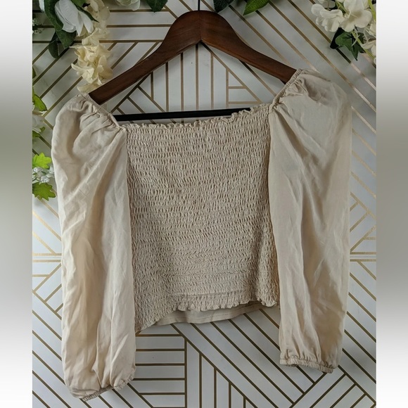 Urban Outfitters Beige/Off-White Flowy Sleeve Bustier Blouse - Picture 5 of 5